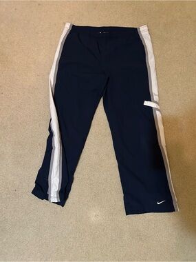 Nike Boys Navy track Pants with White and grey Side Stripes and side zippers